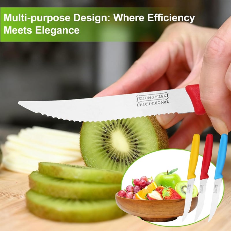 Lently 3-Pack Tomato Knife with Premium Serrated Stainless Steel Blade, 4.1" Sharp Tomato Knives & Onion Cutter, Ergonomic Plastic Handle for Slicing Vegetables, Bread, Steak, Fruit and Meat - Image 4